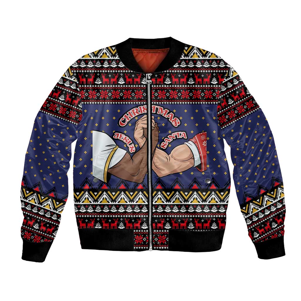 Santa And Jesus Christmas Christmas Bomber Jacket Xmas Holiday Patterns - Wonder Print Shop