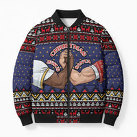 Santa And Jesus Christmas Christmas Bomber Puffer Jacket Xmas Holiday Patterns - Wonder Print Shop