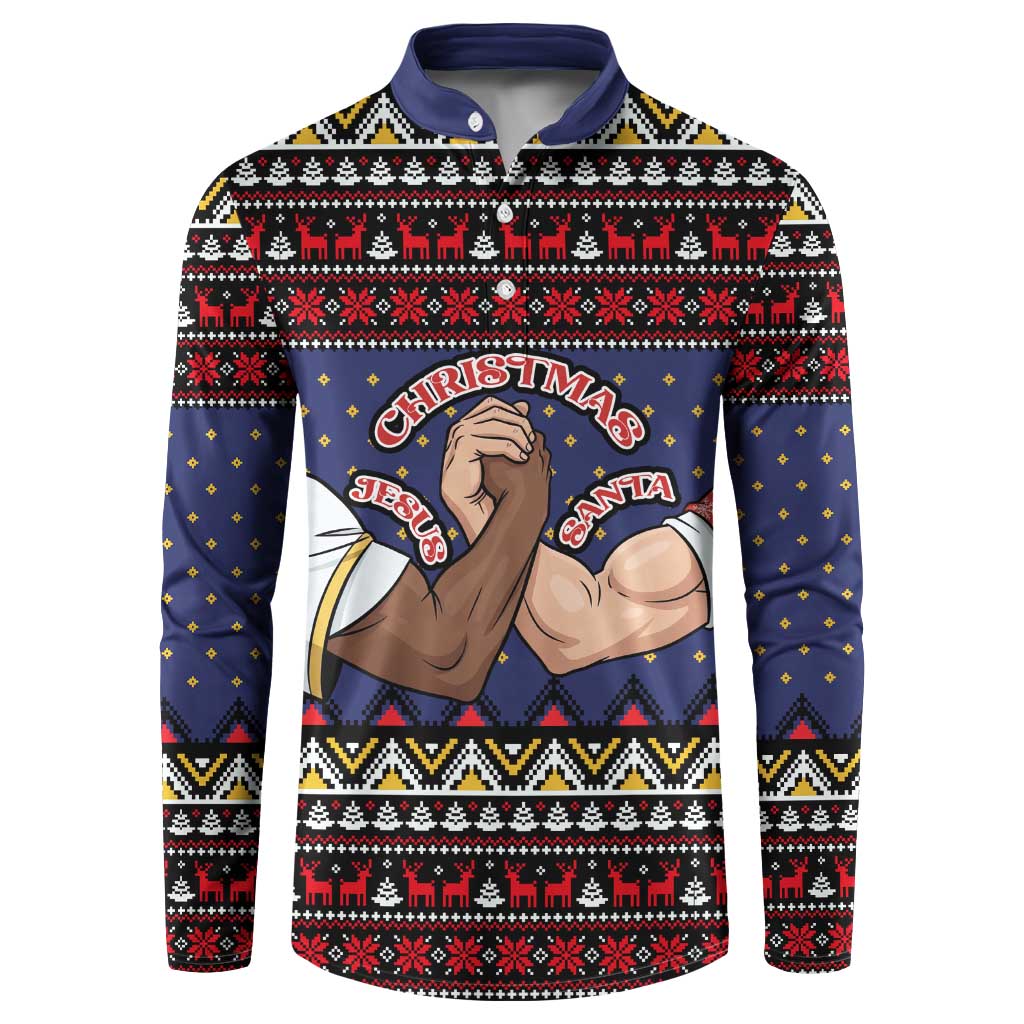 Santa And Jesus Christmas Christmas Button Sweatshirt Xmas Holiday Patterns - Wonder Print Shop