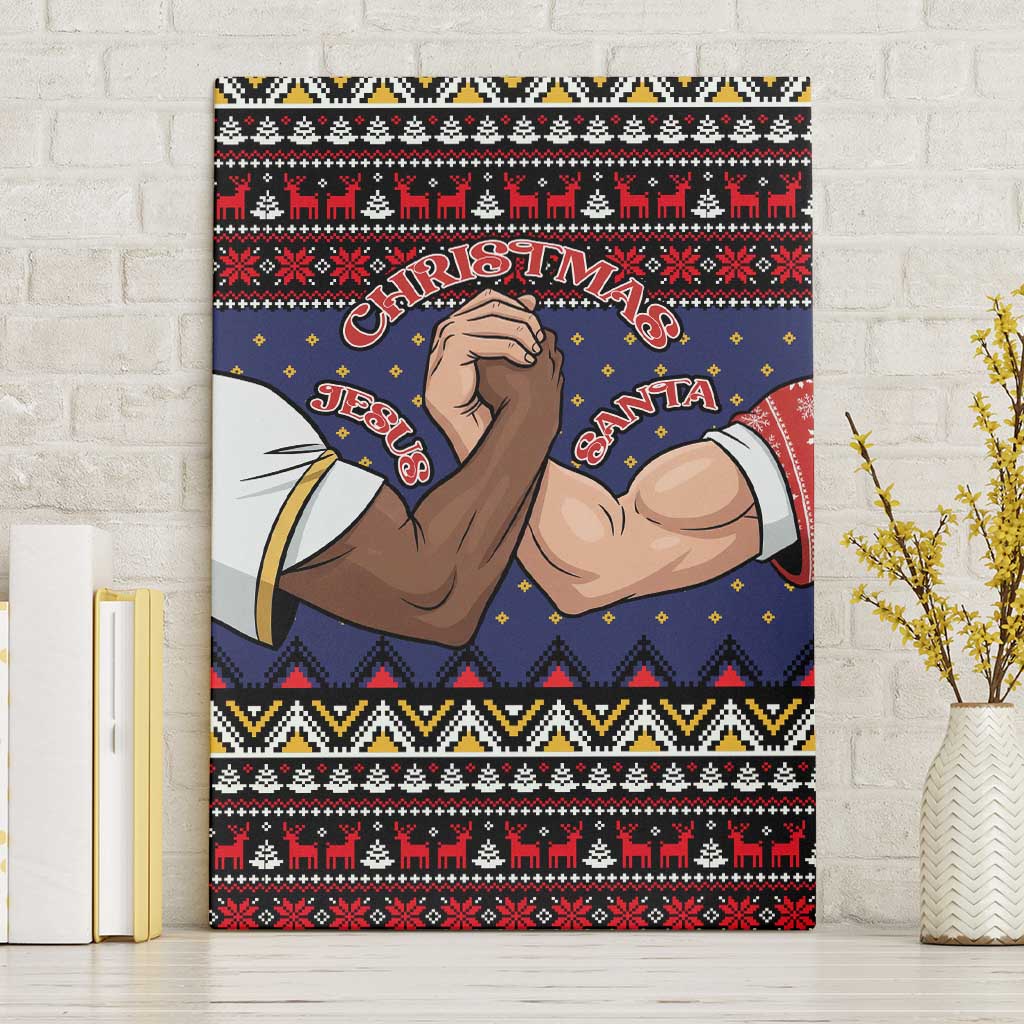 Santa And Jesus Christmas Christmas Canvas Wall Art Xmas Holiday Patterns - Wonder Print Shop