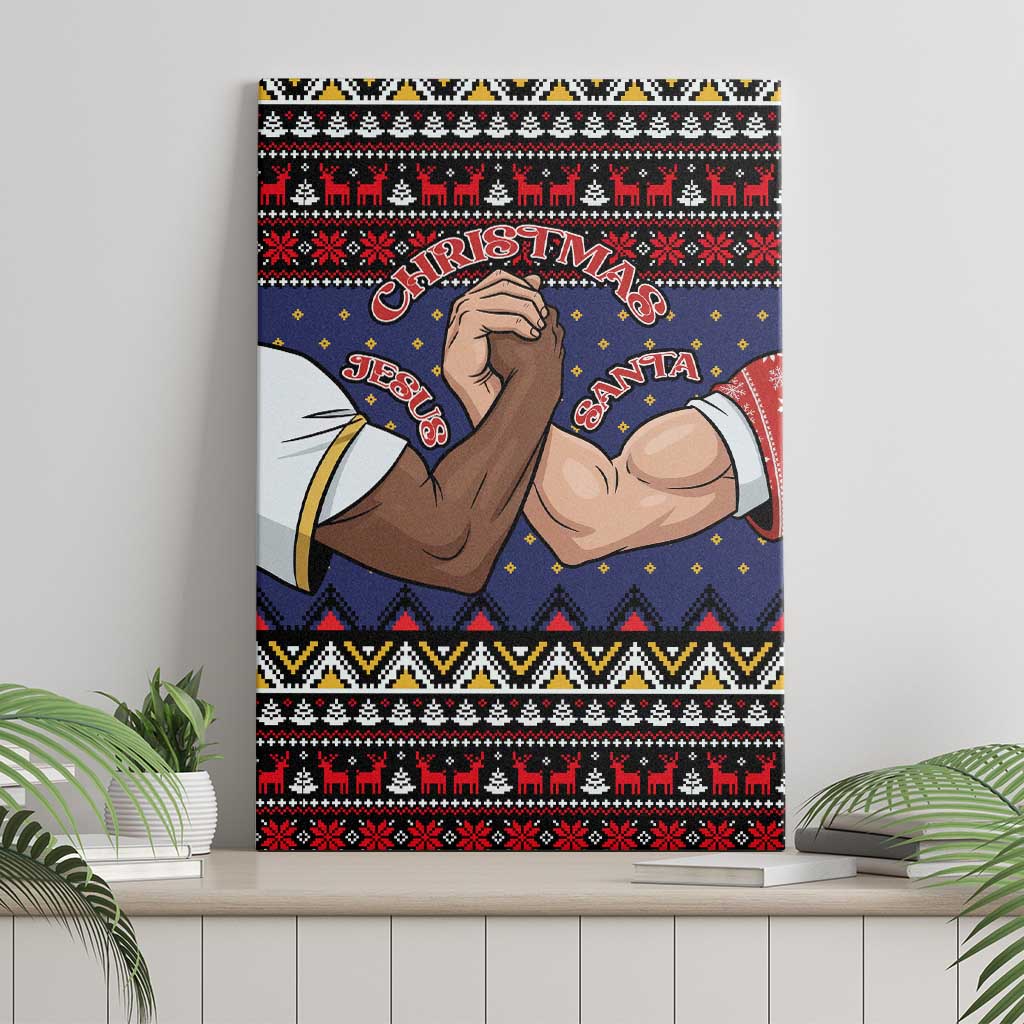 Santa And Jesus Christmas Christmas Canvas Wall Art Xmas Holiday Patterns - Wonder Print Shop