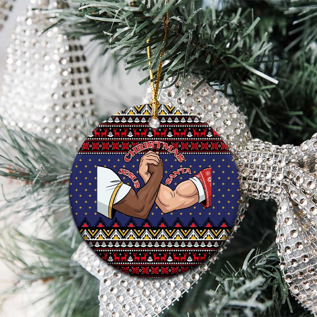 Santa And Jesus Christmas Ceramic Ornament Xmas Holiday Patterns - Wonder Print Shop