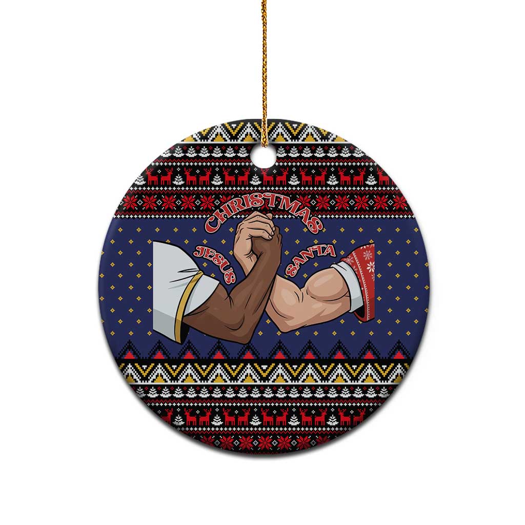 Santa And Jesus Christmas Ceramic Ornament Xmas Holiday Patterns - Wonder Print Shop