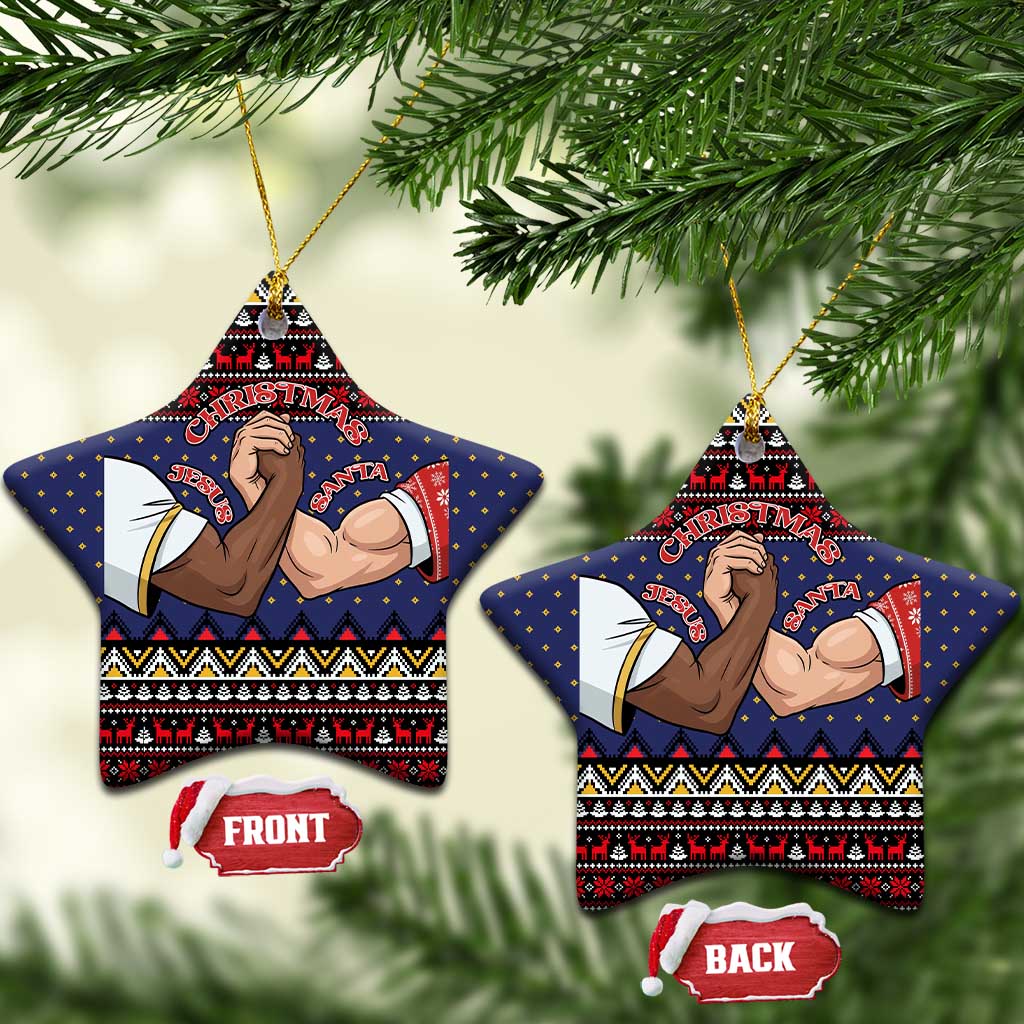 Santa And Jesus Christmas Ceramic Ornament Xmas Holiday Patterns - Wonder Print Shop