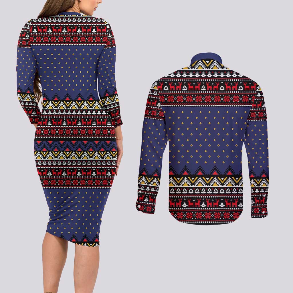Santa And Jesus Christmas Christmas Couples Matching Long Sleeve Bodycon Dress and Long Sleeve Button Shirt Xmas Holiday Patterns - Wonder Print Shop