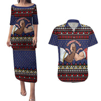 Santa And Jesus Christmas Christmas Couples Matching Puletasi and Hawaiian Shirt Xmas Holiday Patterns - Wonder Print Shop