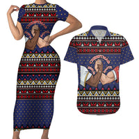 Santa And Jesus Christmas Christmas Couples Matching Short Sleeve Bodycon Dress and Hawaiian Shirt Xmas Holiday Patterns - Wonder Print Shop