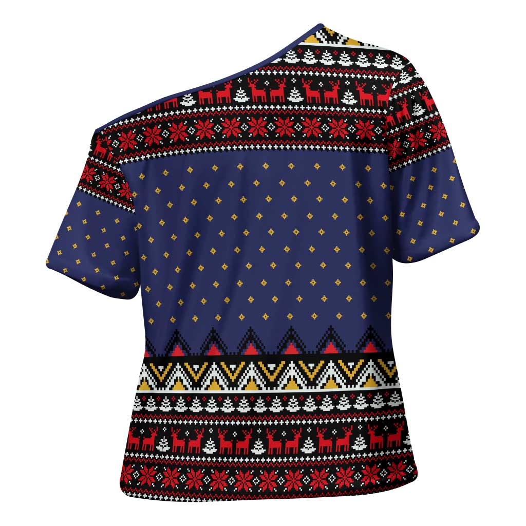 Santa And Jesus Christmas Christmas Cross Shoulder Shirt Xmas Holiday Patterns - Wonder Print Shop
