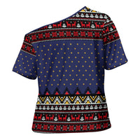 Santa And Jesus Christmas Christmas Cross Shoulder Shirt Xmas Holiday Patterns - Wonder Print Shop