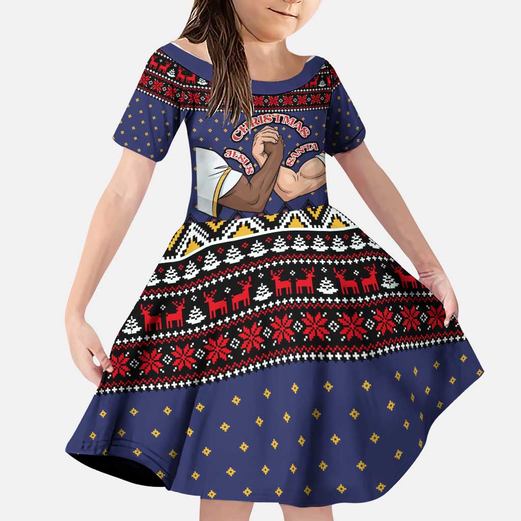 Santa And Jesus Christmas Christmas Family Matching Long Sleeve Bodycon Dress and Hawaiian Shirt Xmas Holiday Patterns - Wonder Print Shop