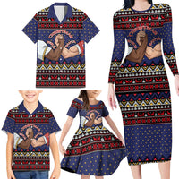 Santa And Jesus Christmas Christmas Family Matching Long Sleeve Bodycon Dress and Hawaiian Shirt Xmas Holiday Patterns - Wonder Print Shop