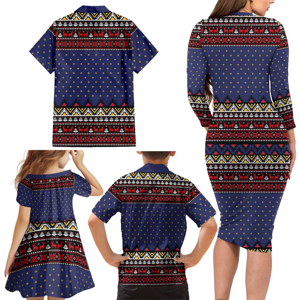 Santa And Jesus Christmas Christmas Family Matching Long Sleeve Bodycon Dress and Hawaiian Shirt Xmas Holiday Patterns - Wonder Print Shop