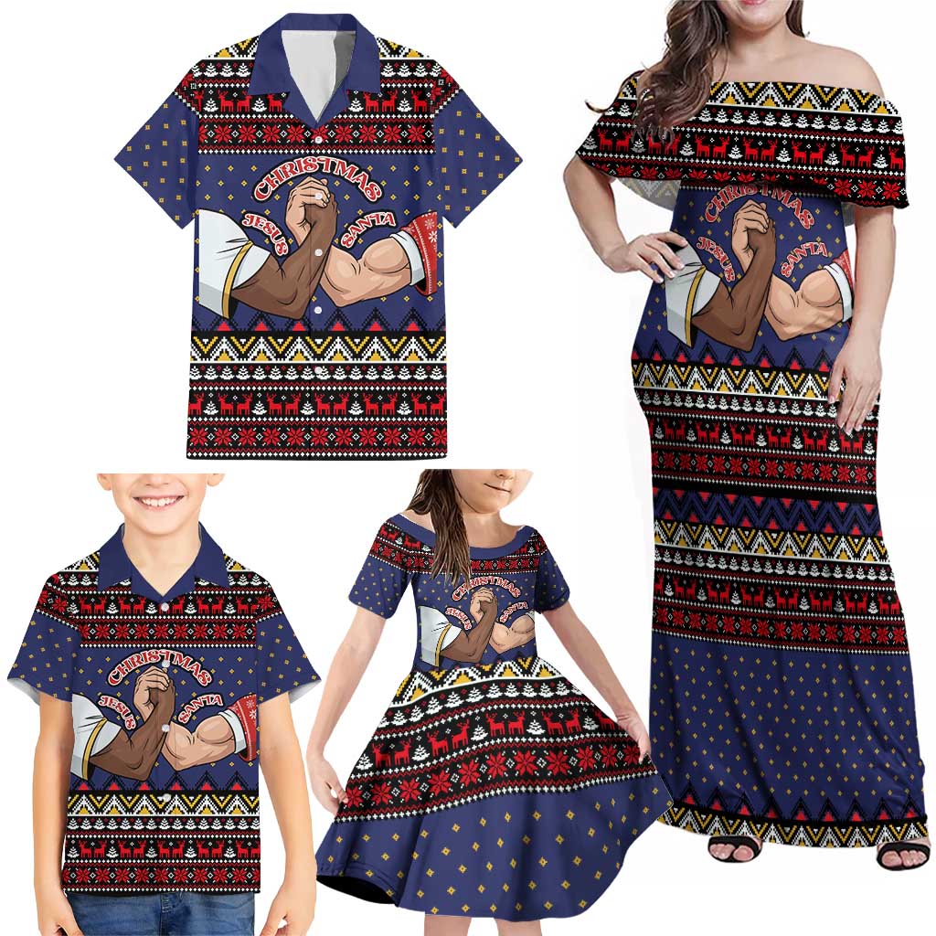 Santa And Jesus Christmas Christmas Family Matching Off Shoulder Maxi Dress and Hawaiian Shirt Xmas Holiday Patterns - Wonder Print Shop