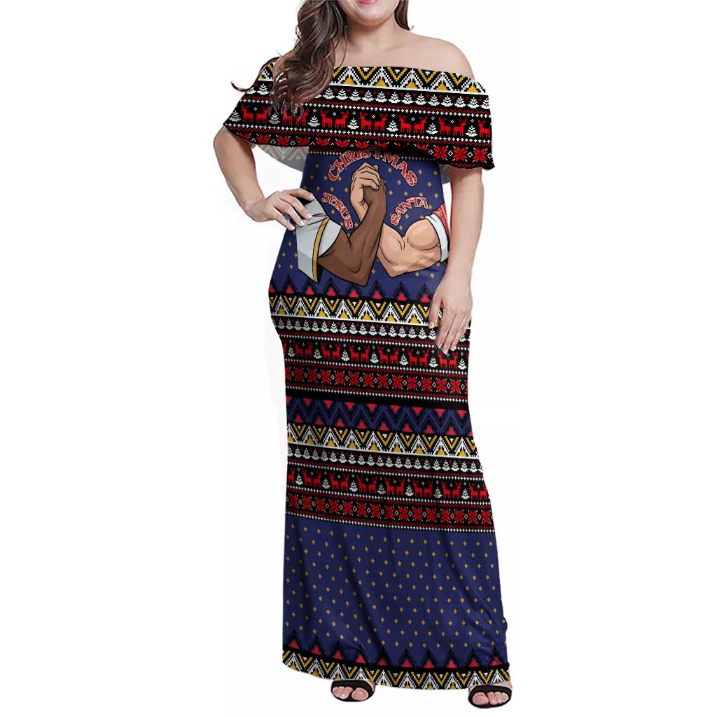 Santa And Jesus Christmas Christmas Family Matching Off Shoulder Maxi Dress and Hawaiian Shirt Xmas Holiday Patterns - Wonder Print Shop