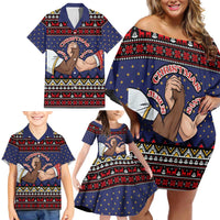 Santa And Jesus Christmas Christmas Family Matching Off Shoulder Short Dress and Hawaiian Shirt Xmas Holiday Patterns - Wonder Print Shop