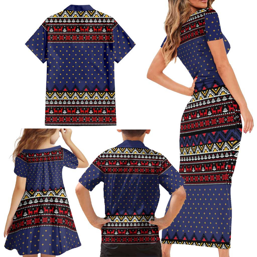 Santa And Jesus Christmas Christmas Family Matching Short Sleeve Bodycon Dress and Hawaiian Shirt Xmas Holiday Patterns - Wonder Print Shop