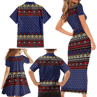 Santa And Jesus Christmas Christmas Family Matching Short Sleeve Bodycon Dress and Hawaiian Shirt Xmas Holiday Patterns - Wonder Print Shop