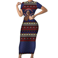 Santa And Jesus Christmas Christmas Family Matching Short Sleeve Bodycon Dress and Hawaiian Shirt Xmas Holiday Patterns - Wonder Print Shop
