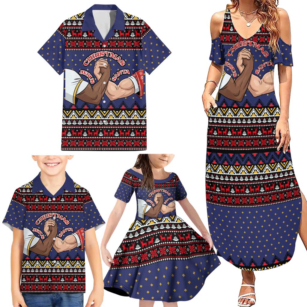 Santa And Jesus Christmas Christmas Family Matching Summer Maxi Dress and Hawaiian Shirt Xmas Holiday Patterns - Wonder Print Shop