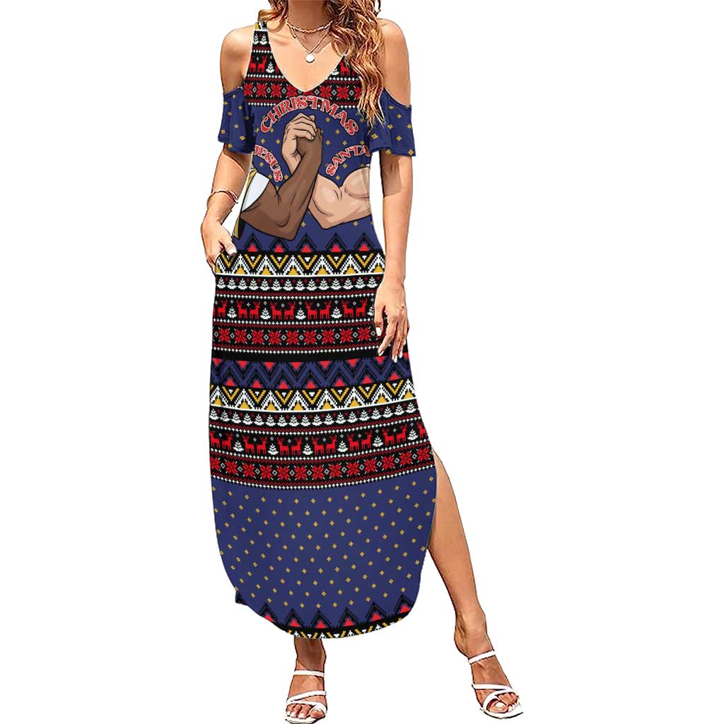 Santa And Jesus Christmas Christmas Family Matching Summer Maxi Dress and Hawaiian Shirt Xmas Holiday Patterns - Wonder Print Shop