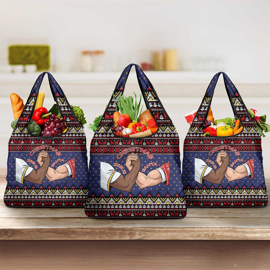 Santa And Jesus Christmas Christmas Grocery Bag Xmas Holiday Patterns - Wonder Print Shop