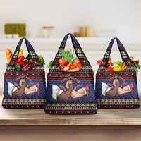 Santa And Jesus Christmas Christmas Grocery Bag Xmas Holiday Patterns - Wonder Print Shop