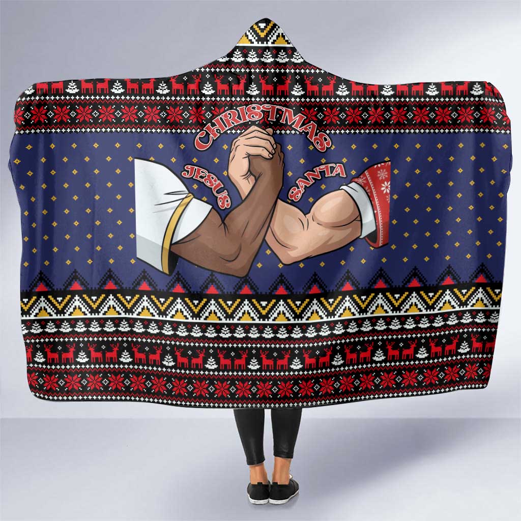 Santa And Jesus Christmas Christmas Hooded Blanket Xmas Holiday Patterns - Wonder Print Shop
