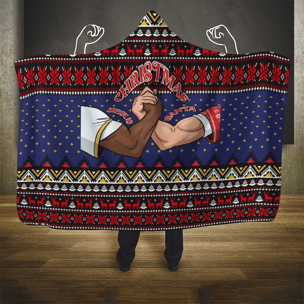Santa And Jesus Christmas Christmas Hooded Blanket Xmas Holiday Patterns - Wonder Print Shop