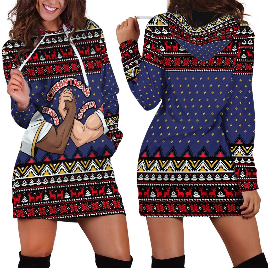 Santa And Jesus Christmas Christmas Hoodie Dress Xmas Holiday Patterns - Wonder Print Shop