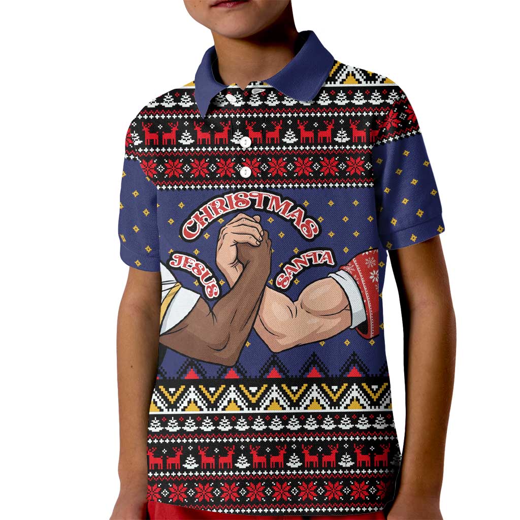 Santa And Jesus Christmas Christmas Kid Polo Shirt Xmas Holiday Patterns - Wonder Print Shop