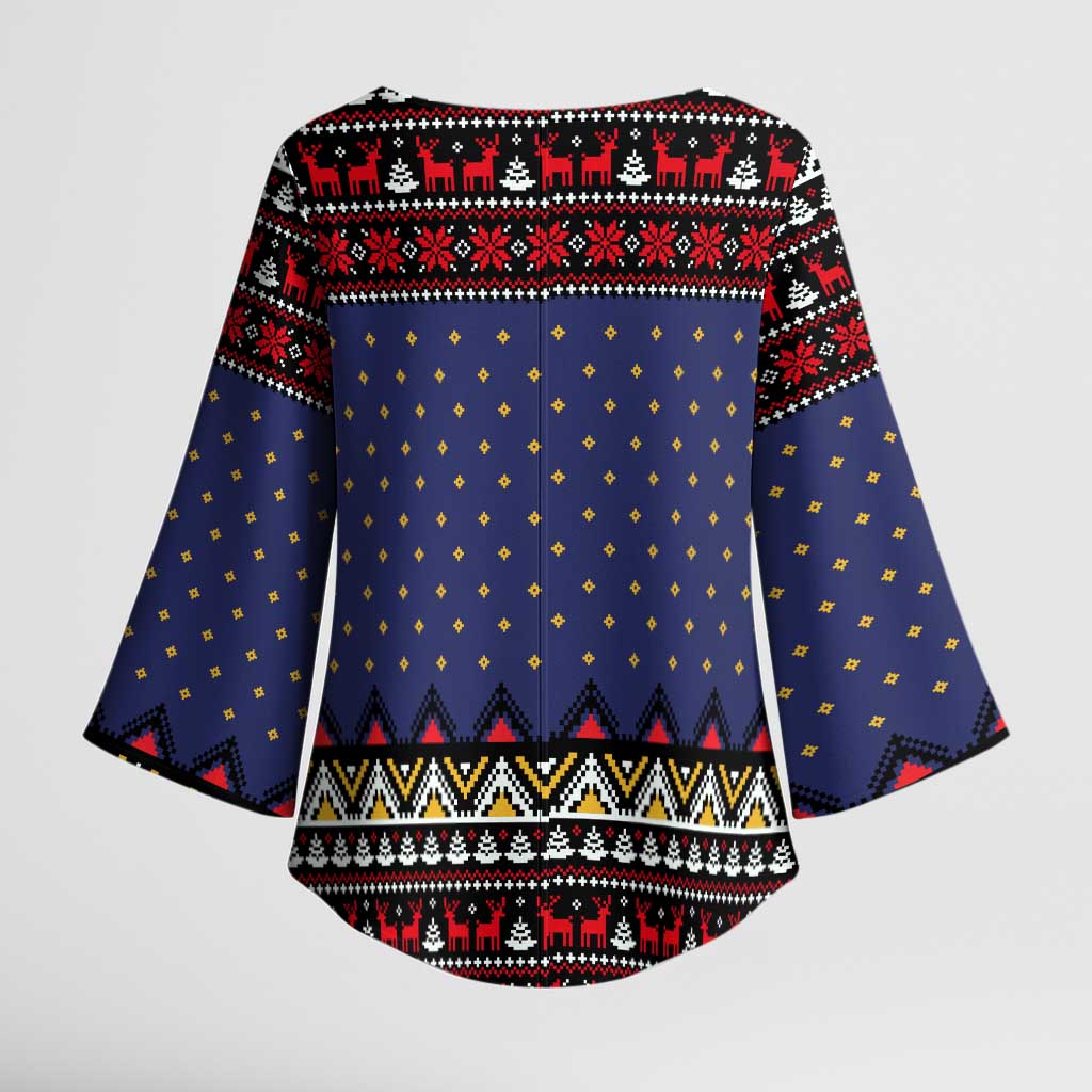 Santa And Jesus Christmas Christmas Kimono Sleeve Blouse Xmas Holiday Patterns - Wonder Print Shop