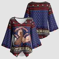 Santa And Jesus Christmas Christmas Kimono Sleeve Blouse Xmas Holiday Patterns - Wonder Print Shop