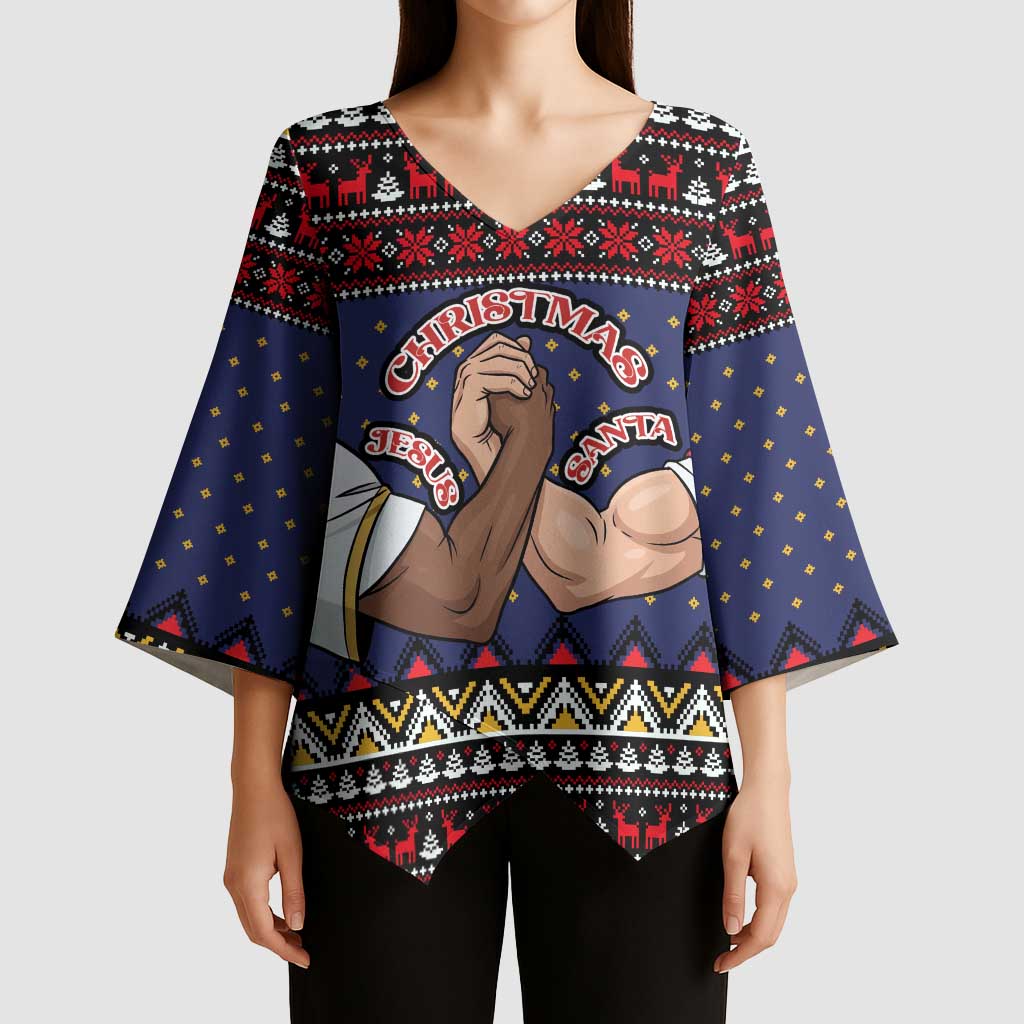 Santa And Jesus Christmas Christmas Kimono Sleeve Blouse Xmas Holiday Patterns - Wonder Print Shop