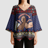 Santa And Jesus Christmas Christmas Kimono Sleeve Blouse Xmas Holiday Patterns - Wonder Print Shop