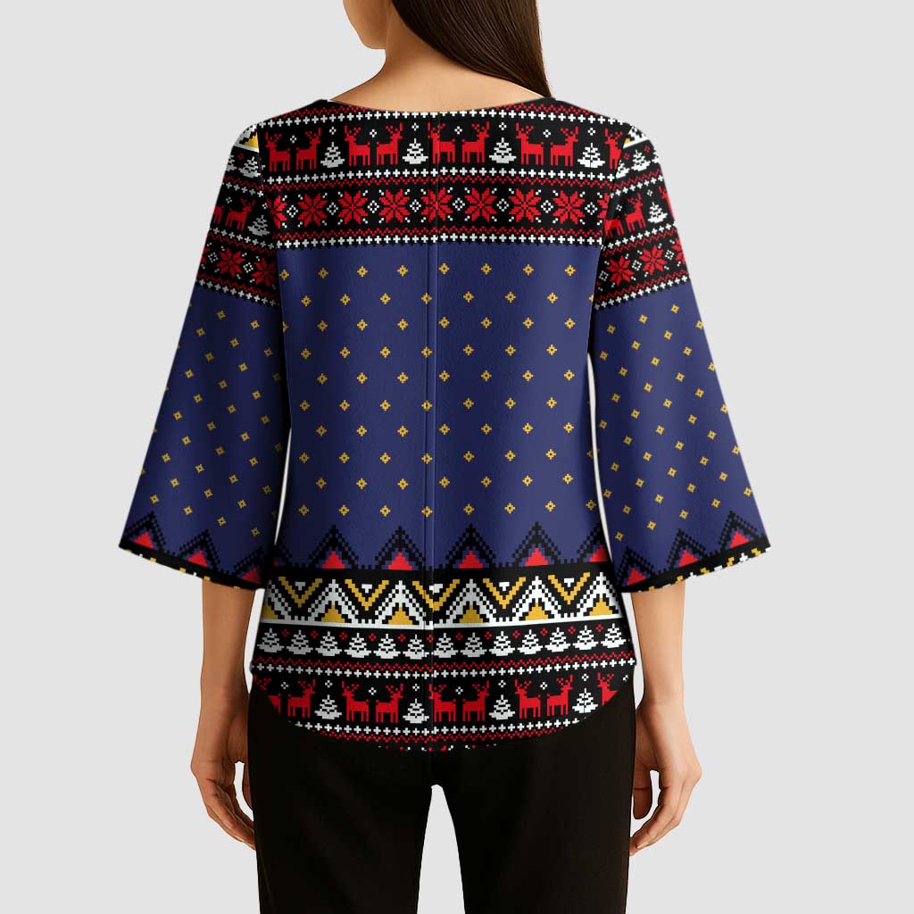 Santa And Jesus Christmas Christmas Kimono Sleeve Blouse Xmas Holiday Patterns - Wonder Print Shop