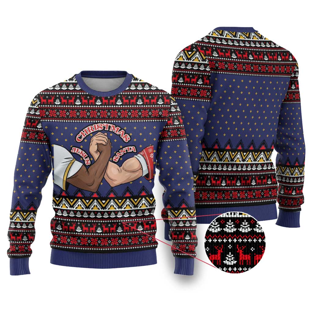 Santa And Jesus Christmas Ugly Christmas Sweater Xmas Holiday Patterns - Wonder Print Shop