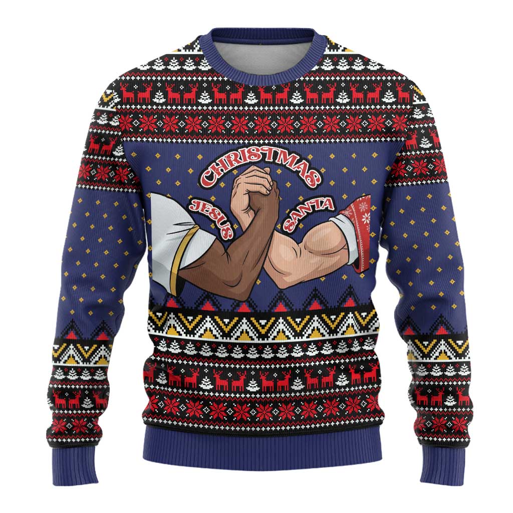 Santa And Jesus Christmas Ugly Christmas Sweater Xmas Holiday Patterns - Wonder Print Shop
