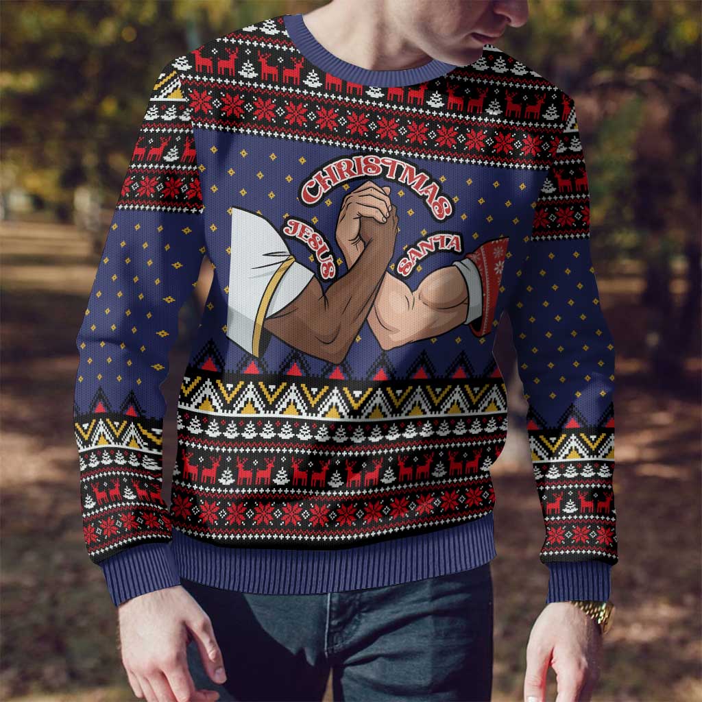 Santa And Jesus Christmas Ugly Christmas Sweater Xmas Holiday Patterns - Wonder Print Shop