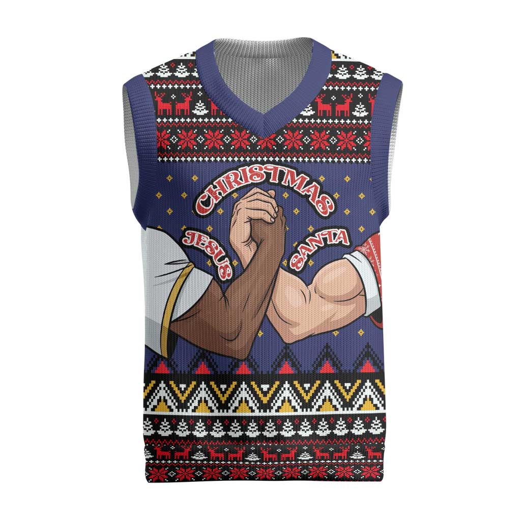 Santa And Jesus Christmas Christmas Knitted V-Neck Vest Xmas Holiday Patterns - Wonder Print Shop