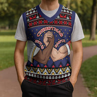 Santa And Jesus Christmas Christmas Knitted V-Neck Vest Xmas Holiday Patterns - Wonder Print Shop