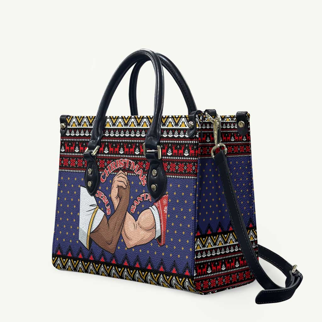 Santa And Jesus Christmas Christmas Leather Bag Xmas Holiday Patterns - Wonder Print Shop