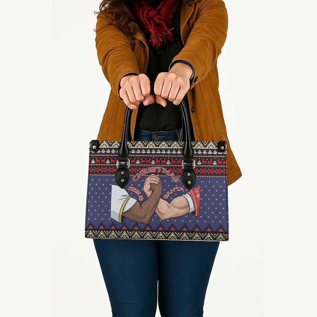 Santa And Jesus Christmas Christmas Leather Bag Xmas Holiday Patterns - Wonder Print Shop
