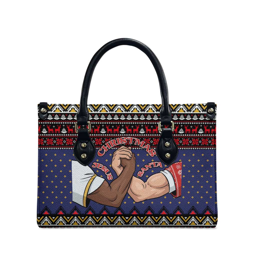 Santa And Jesus Christmas Christmas Leather Bag Xmas Holiday Patterns - Wonder Print Shop