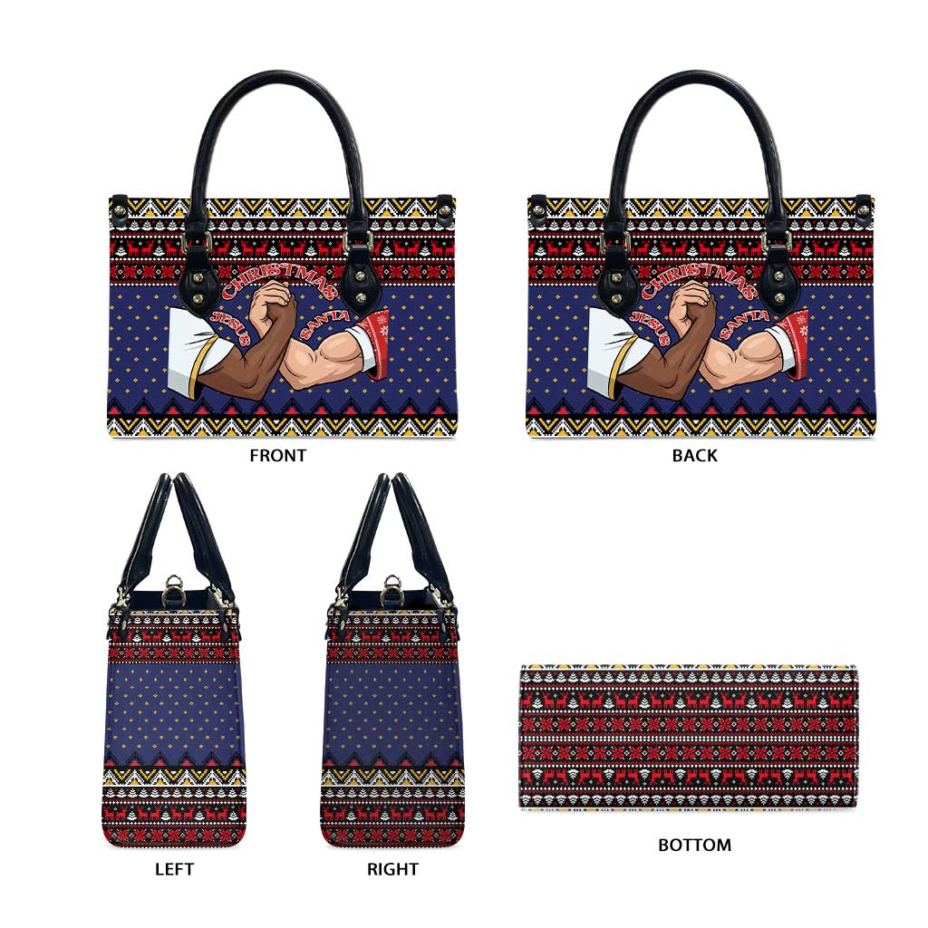 Santa And Jesus Christmas Christmas Leather Bag Xmas Holiday Patterns - Wonder Print Shop