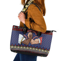 Santa And Jesus Christmas Christmas Leather Tote Bag Xmas Holiday Patterns - Wonder Print Shop