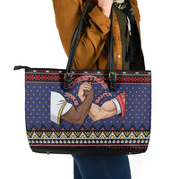 Santa And Jesus Christmas Christmas Leather Tote Bag Xmas Holiday Patterns - Wonder Print Shop