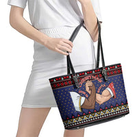 Santa And Jesus Christmas Christmas Leather Tote Bag Xmas Holiday Patterns - Wonder Print Shop