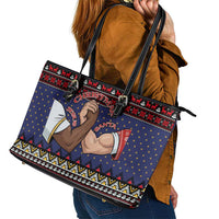Santa And Jesus Christmas Christmas Leather Tote Bag Xmas Holiday Patterns - Wonder Print Shop