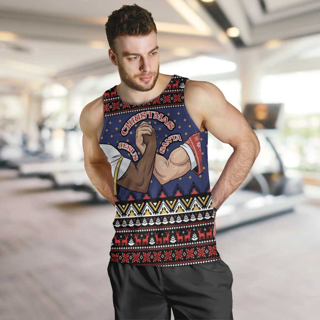 Santa And Jesus Christmas Christmas Men Tank Top Xmas Holiday Patterns - Wonder Print Shop