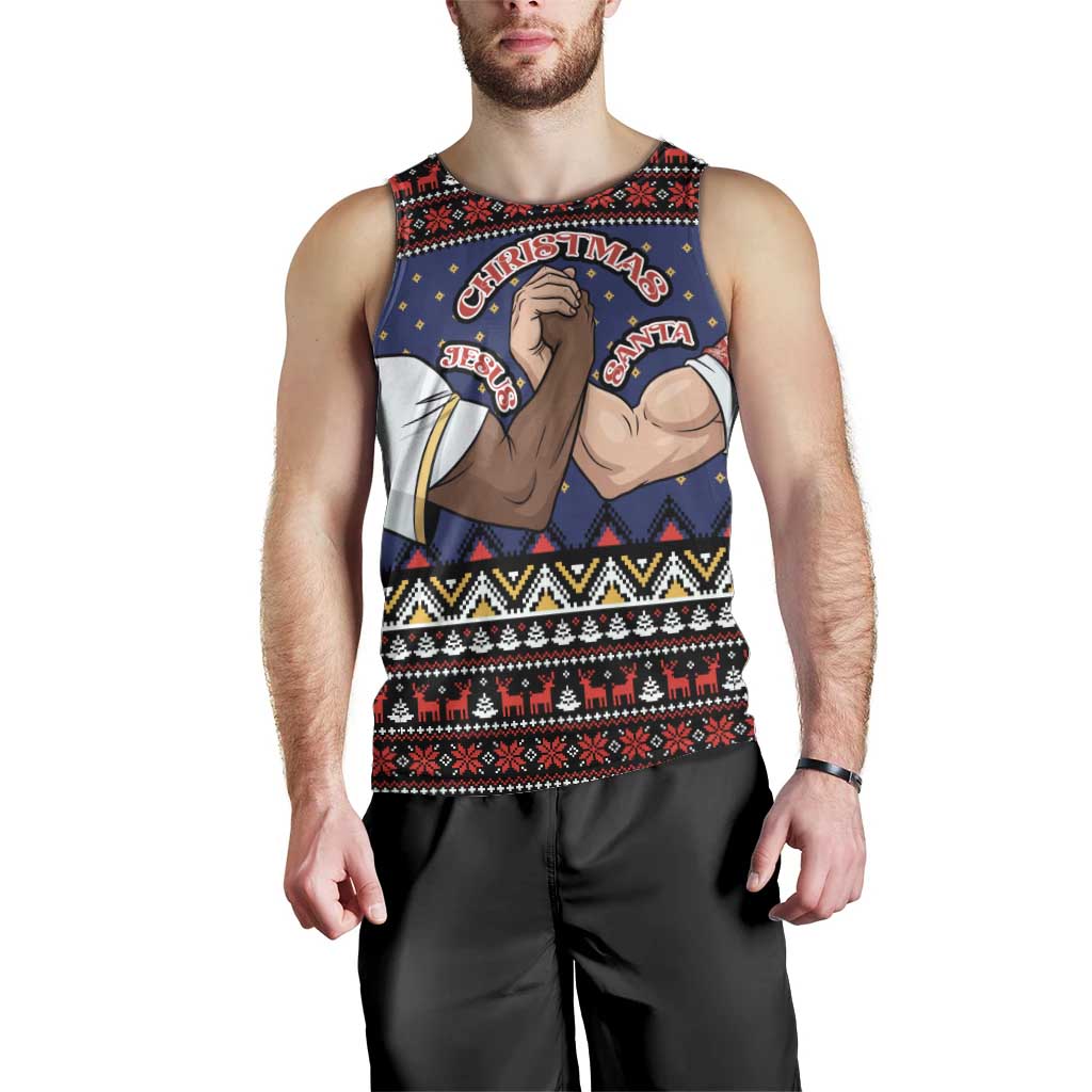 Santa And Jesus Christmas Christmas Men Tank Top Xmas Holiday Patterns - Wonder Print Shop